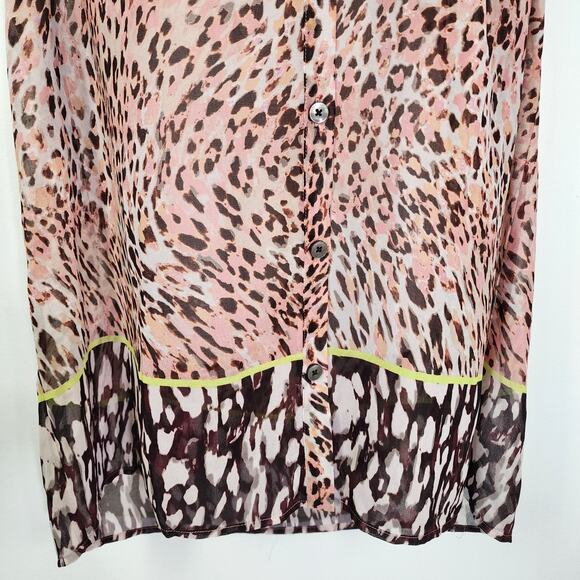 Cabi Womens Tunic Top 108 Large Beguile Animal Print Sheer Button Up Sleeveless - Picture 4 of 9